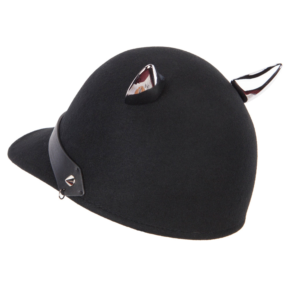 Women's Silver Metal Ear Accent Wide Band Detailed with Chain Wool Newsboy Cap