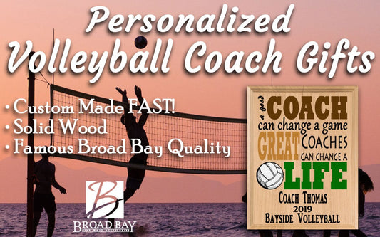 Custom Volleyball Coach Gift – Personalized Wood Plaque with Name & Year – “Great Coaches Change Lives” – Solid Wood – Made in USA – 11x8.5