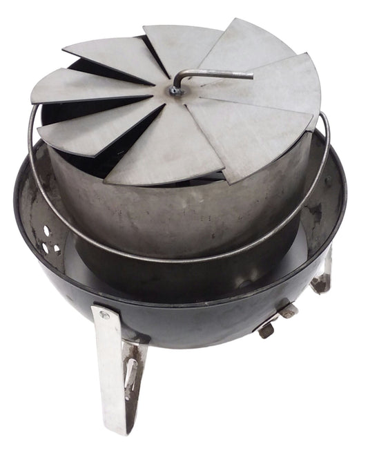 Vortex Charcoal Basket for WSM & Drum Cookers - Heavy Duty 14 Gauge Steel -Made in the USA - Promotes Even Cooking, Helps Prevent Burning - Round Design with Built-In Ash Plate
