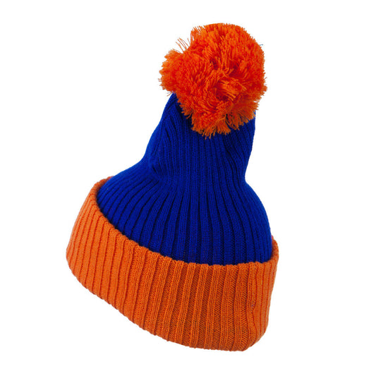 Two Tone Vertical Ribbed Pom Beanie
