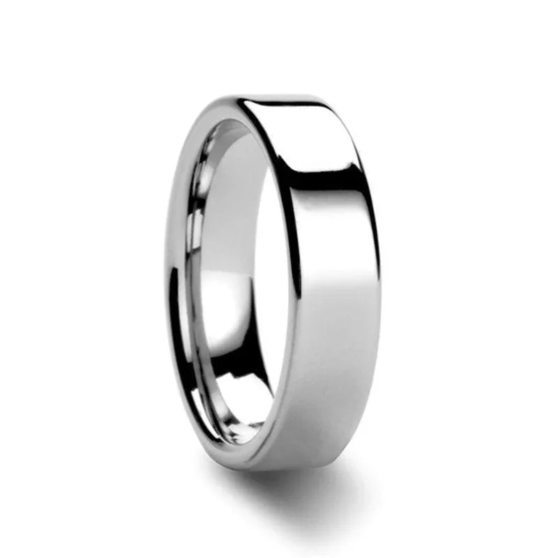 CALEDONIA Flat Polish Finished Cobalt Chrome Ring, Comfort Fit, 4mm–8mm