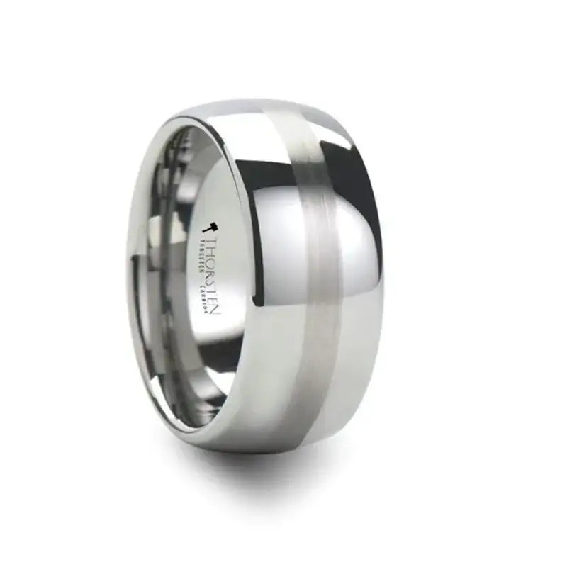 SAN JOSE Domed Tungsten Carbide Wedding Band with Brushed Stripe – 10mm