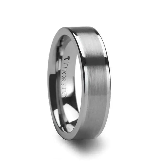 MILANA Women’s Tungsten Ring – Flat Brushed Center with Polished Edges, 4mm or 6mm