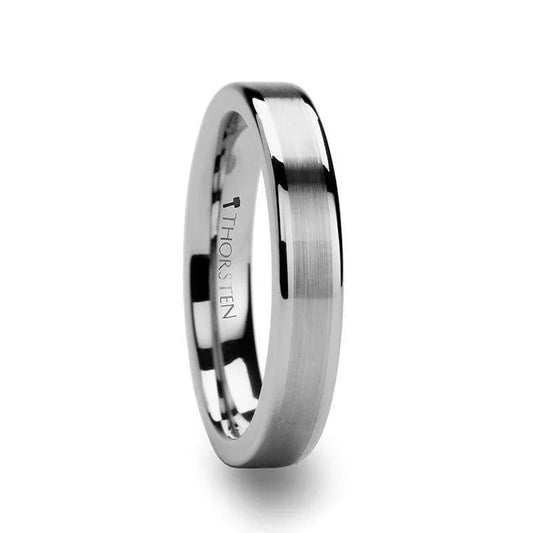 MILANA Women’s Tungsten Ring – Flat Brushed Center with Polished Edges, 4mm or 6mm