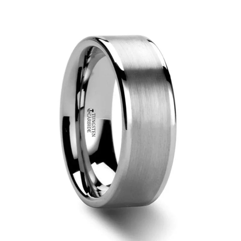MILANA Women’s Tungsten Ring – Flat Brushed Center with Polished Edges, 4mm or 6mm
