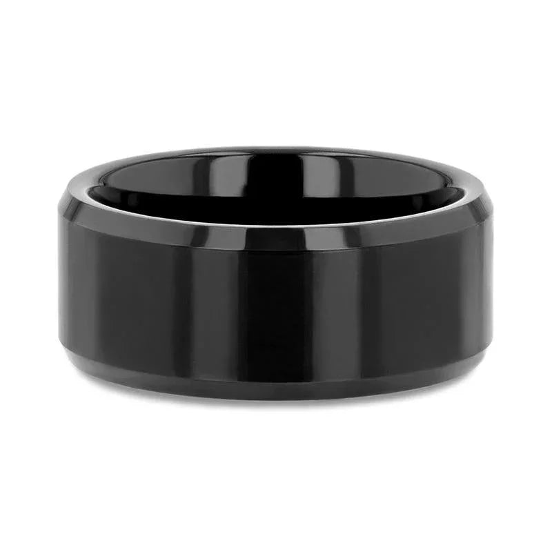 SACRAMENTO Black Tungsten Carbide Ring with Beveled Edges – 10mm