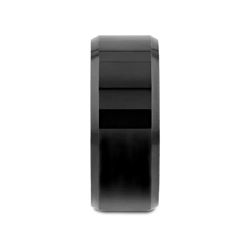 SACRAMENTO Black Tungsten Carbide Ring with Beveled Edges – 10mm