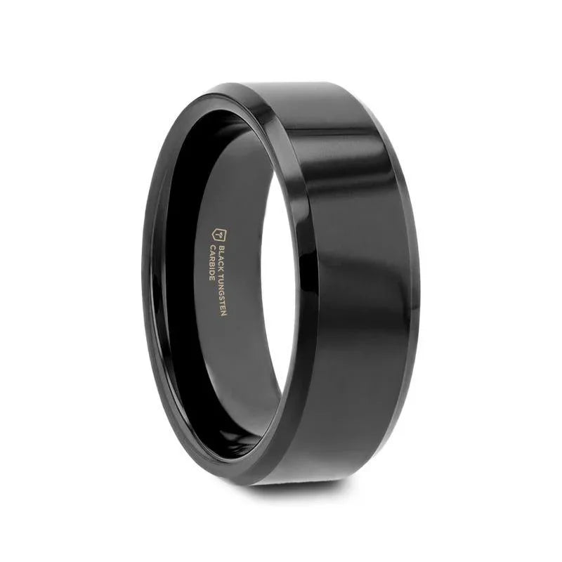 SACRAMENTO Black Tungsten Carbide Ring with Beveled Edges – 10mm