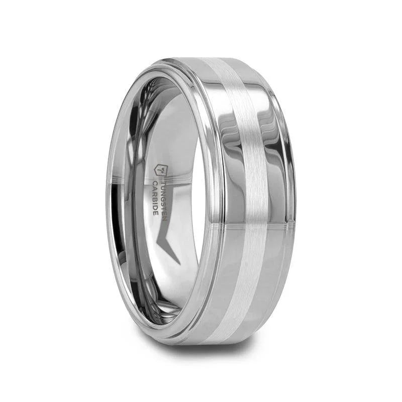 VALKYRIE Raised Center Tungsten Ring with Brushed Stripe – 6mm & 8mm