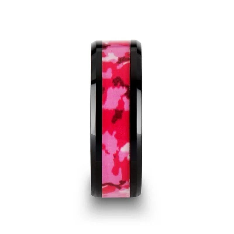 SIERRA Black Ceramic Ring with Pink and White Camouflage Inlay - 6mm & 8mm
