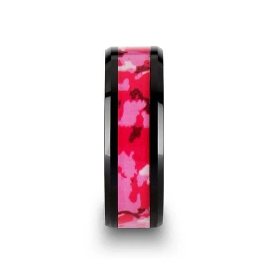 SIERRA Black Ceramic Ring with Pink and White Camouflage Inlay - 6mm & 8mm