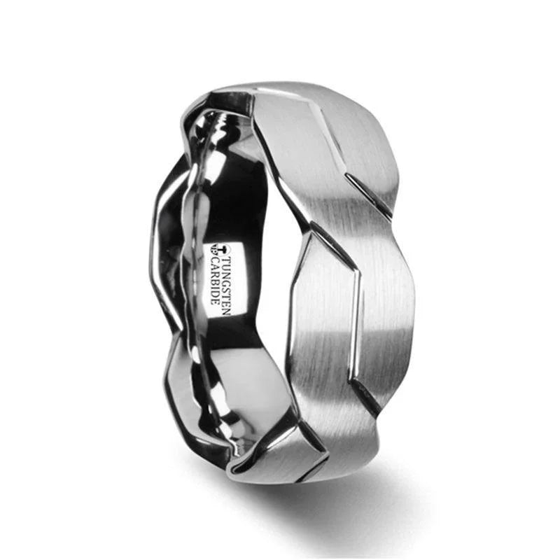 FOREVER White Tungsten Ring with Brushed Carved Infinity Symbol Design - 10mm