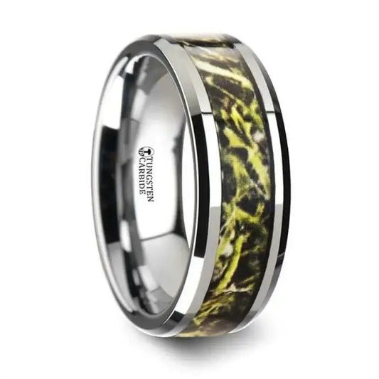 MOOR Tungsten Carbide Wedding Band with Green Marsh Camo Inlay - 8mm