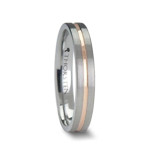 ZENA Flat Brushed Tungsten Ring with Rose Gold Channel — 4mm & 6mm