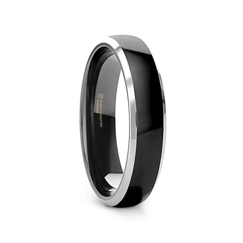 MASERATI Black Tungsten Ring with Polished Domed Beveled Edges (4mm–10mm)