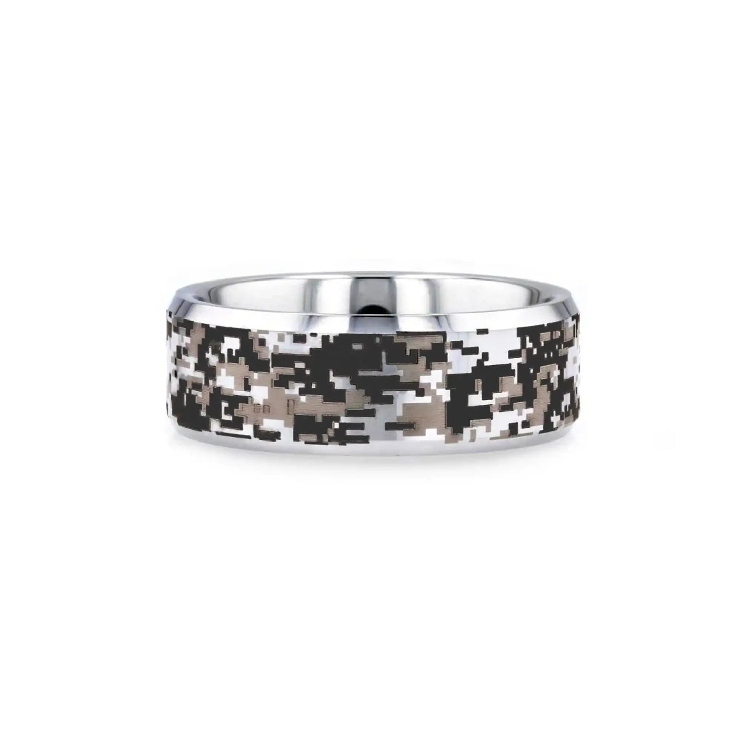 STEALTH Tungsten Carbide Wedding Ring with Engraved Digital Camouflage - 8mm