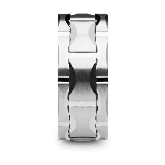 KANYE Tungsten Carbide Wedding Band with Moon Grooves and Brushed Finish - 10mm