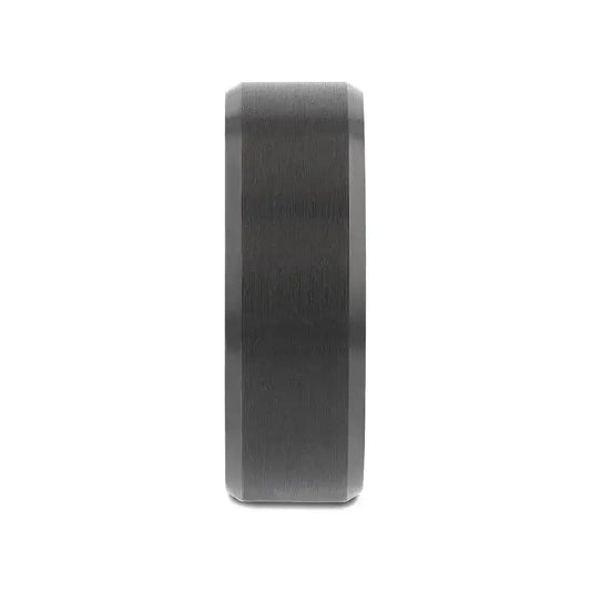 RIGEL Black Tungsten Carbide Ring – Flat Brushed Center, Polished Beveled Edges, Blue Ceramic Interior (6mm & 8mm)