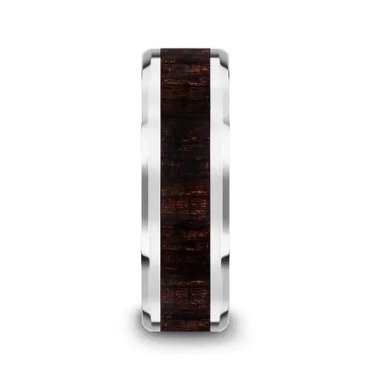 ARCANE Ebony Wood Inlaid Tungsten Carbide Ring with Bevels - 8mm