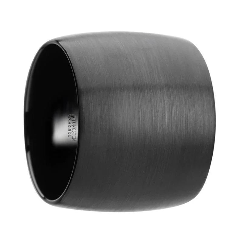 AETHER Domed Black Tungsten Carbide Ring with Brushed Finish — 20mm Extra-Wide