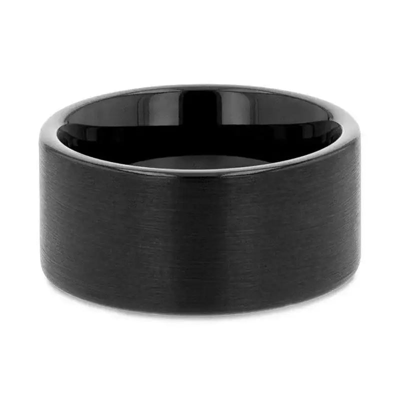 BALTIMORE Flat Black Tungsten Carbide Ring, Brushed Finish – 12mm
