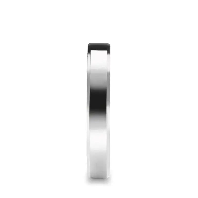 BELLISSIMA Ladies White Tungsten Wedding Band with Beveled Edges — 4mm–6mm
