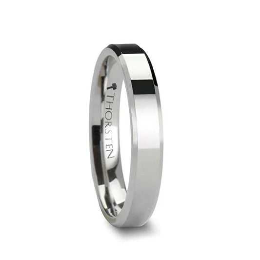 BELLISSIMA Ladies White Tungsten Wedding Band with Beveled Edges — 4mm–6mm