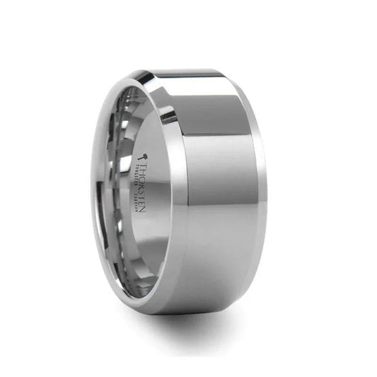 LAWTON White Tungsten Wedding Band with Beveled Edges — 10mm