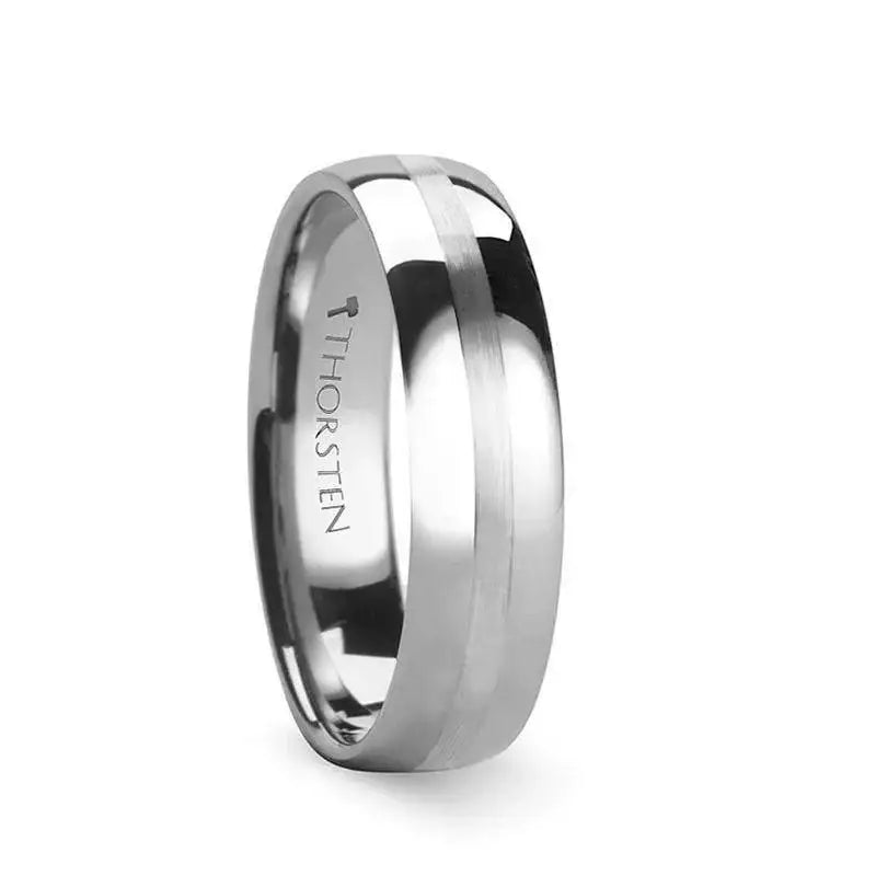 HENDERSON Domed White Tungsten Ring with Satin Stripe - 4mm - 10mm