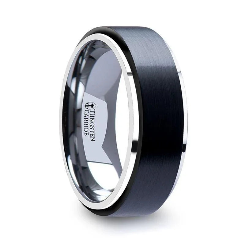 OAKLAND Tungsten Ring with Raised Brushed Black Ceramic Center - 8 mm