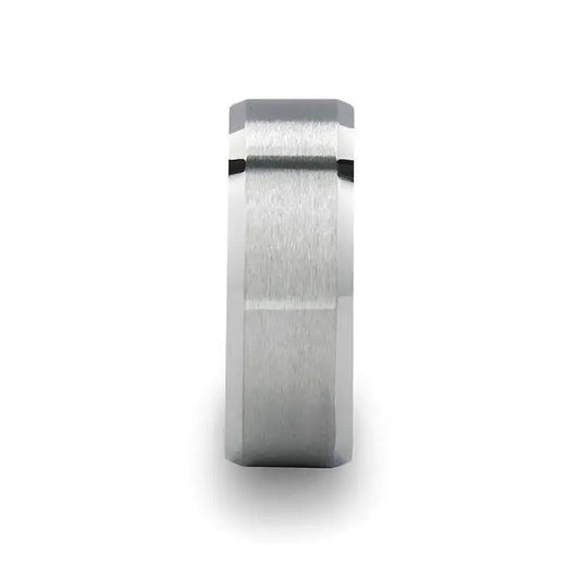 STERLING Square Shape White Tungsten Ring with Brushed Center, 8mm