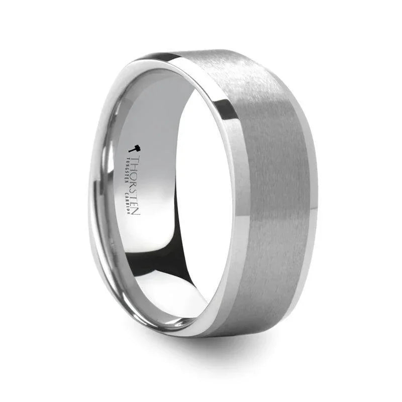 STERLING Square Shape White Tungsten Ring with Brushed Center, 8mm