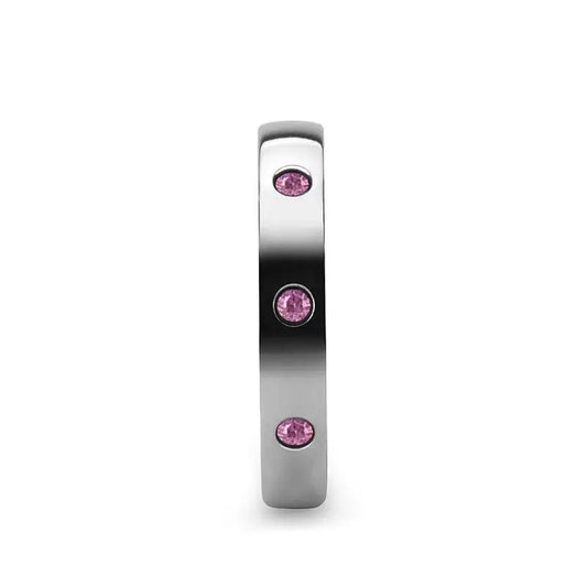 DIANA Domed White Tungsten Wedding Band with 3 Pink Sapphires - 4 mm