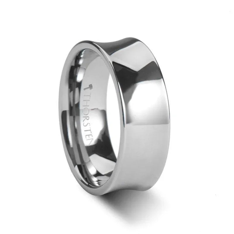 WASHINGTON Concave Tungsten Wedding Band with Polished Finish - 4mm to 8mm
