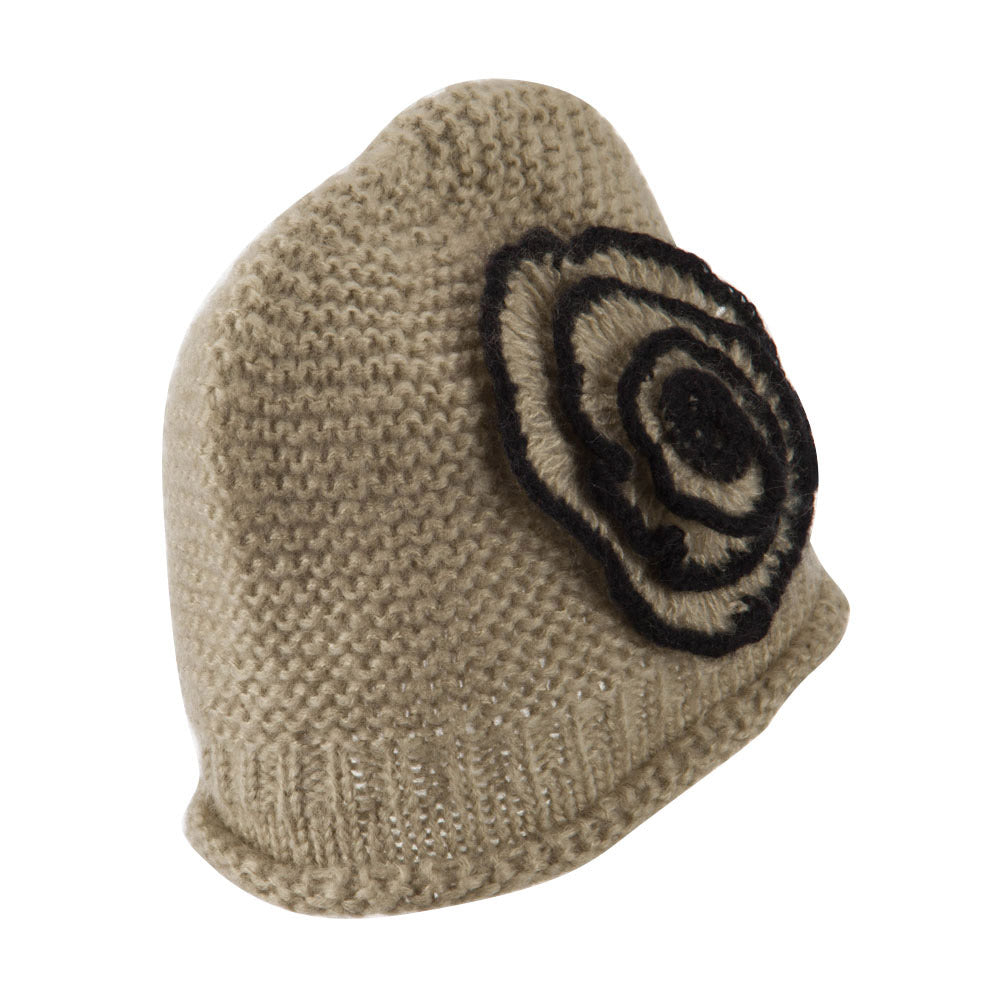 Women's Acrylic Knit Beanie with Spiral Flower