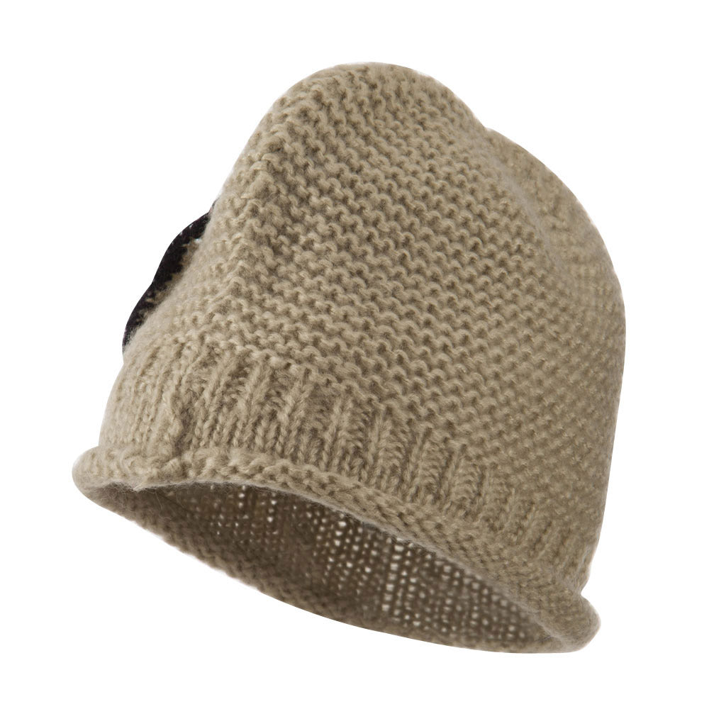 Women's Acrylic Knit Beanie with Spiral Flower
