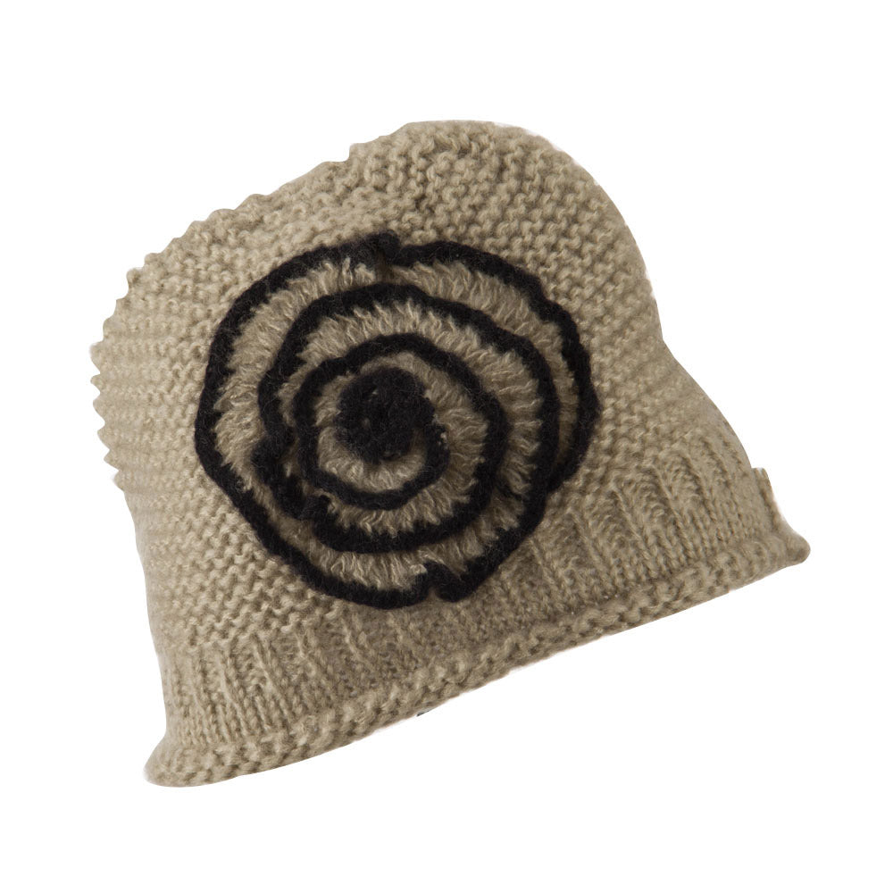 Women's Acrylic Knit Beanie with Spiral Flower