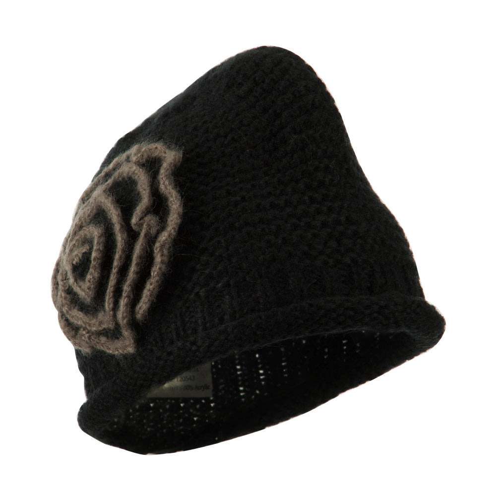 Women's Acrylic Knit Beanie with Spiral Flower