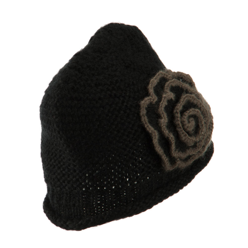 Women's Acrylic Knit Beanie with Spiral Flower