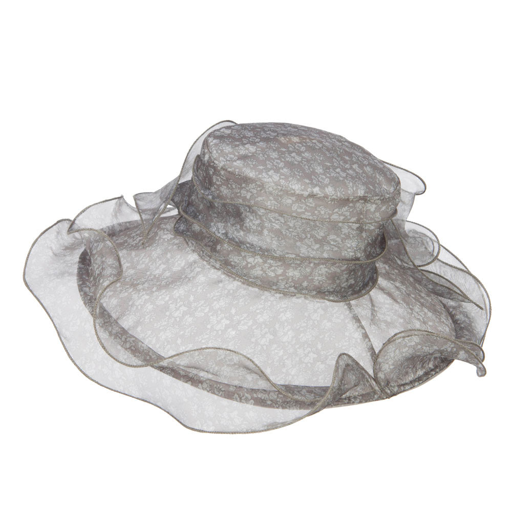 Bow Accent Flower Printed Organza Hat