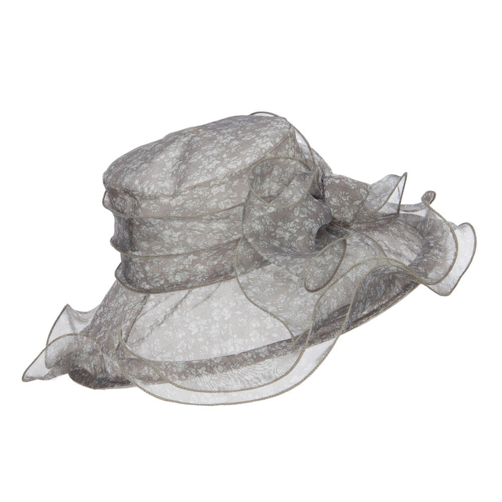 Bow Accent Flower Printed Organza Hat