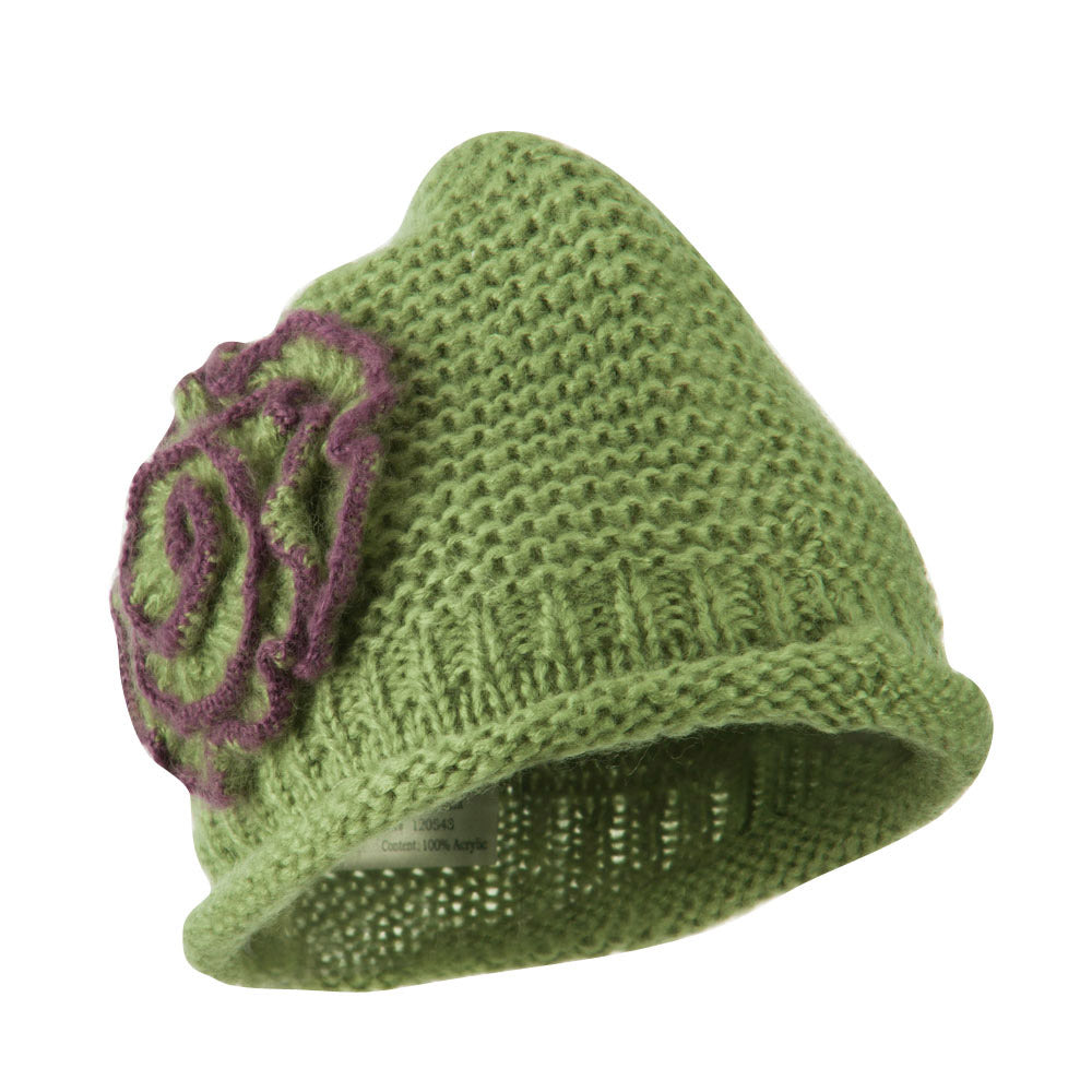 Women's Acrylic Knit Beanie with Spiral Flower