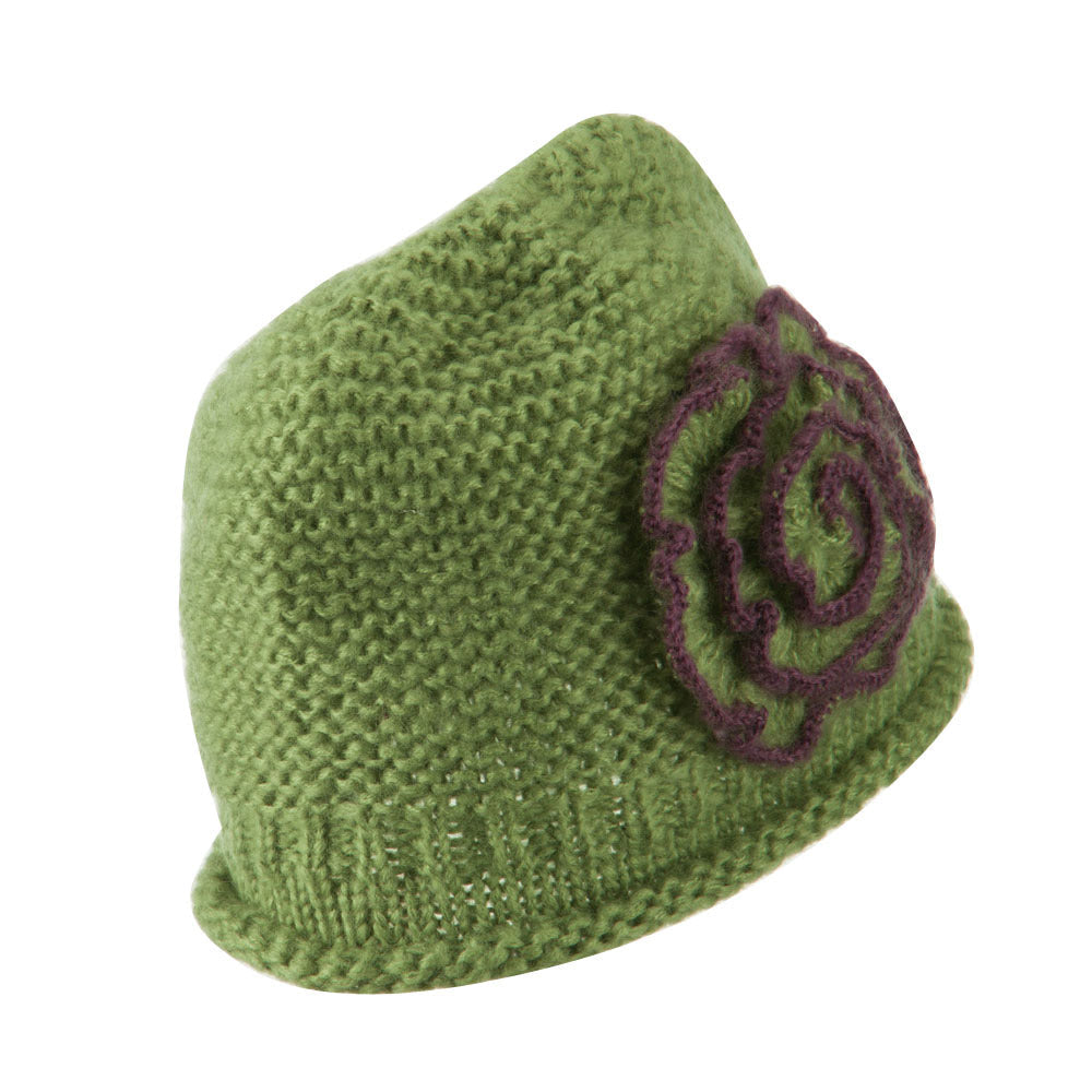 Women's Acrylic Knit Beanie with Spiral Flower