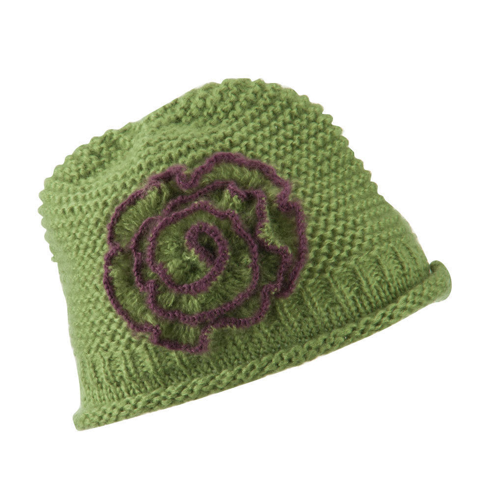 Women's Acrylic Knit Beanie with Spiral Flower