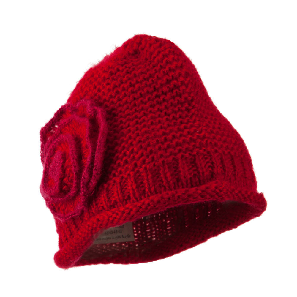 Women's Acrylic Knit Beanie with Spiral Flower