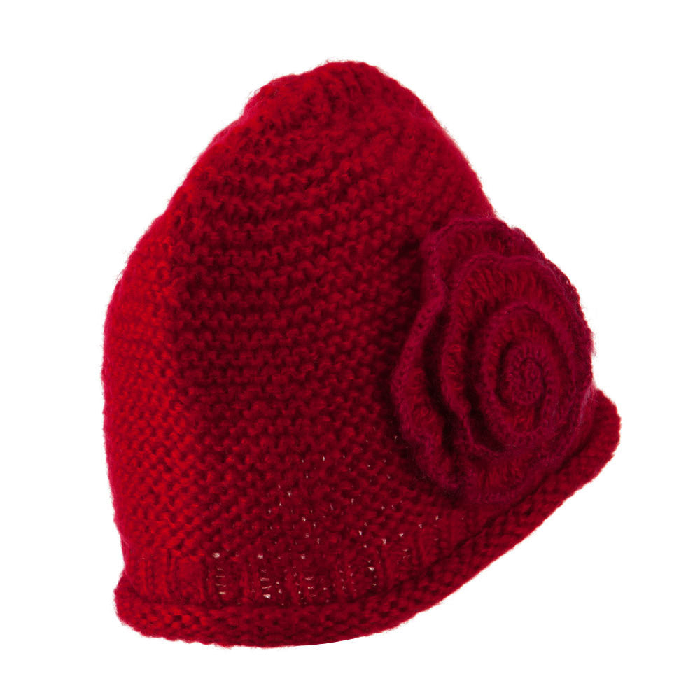 Women's Acrylic Knit Beanie with Spiral Flower