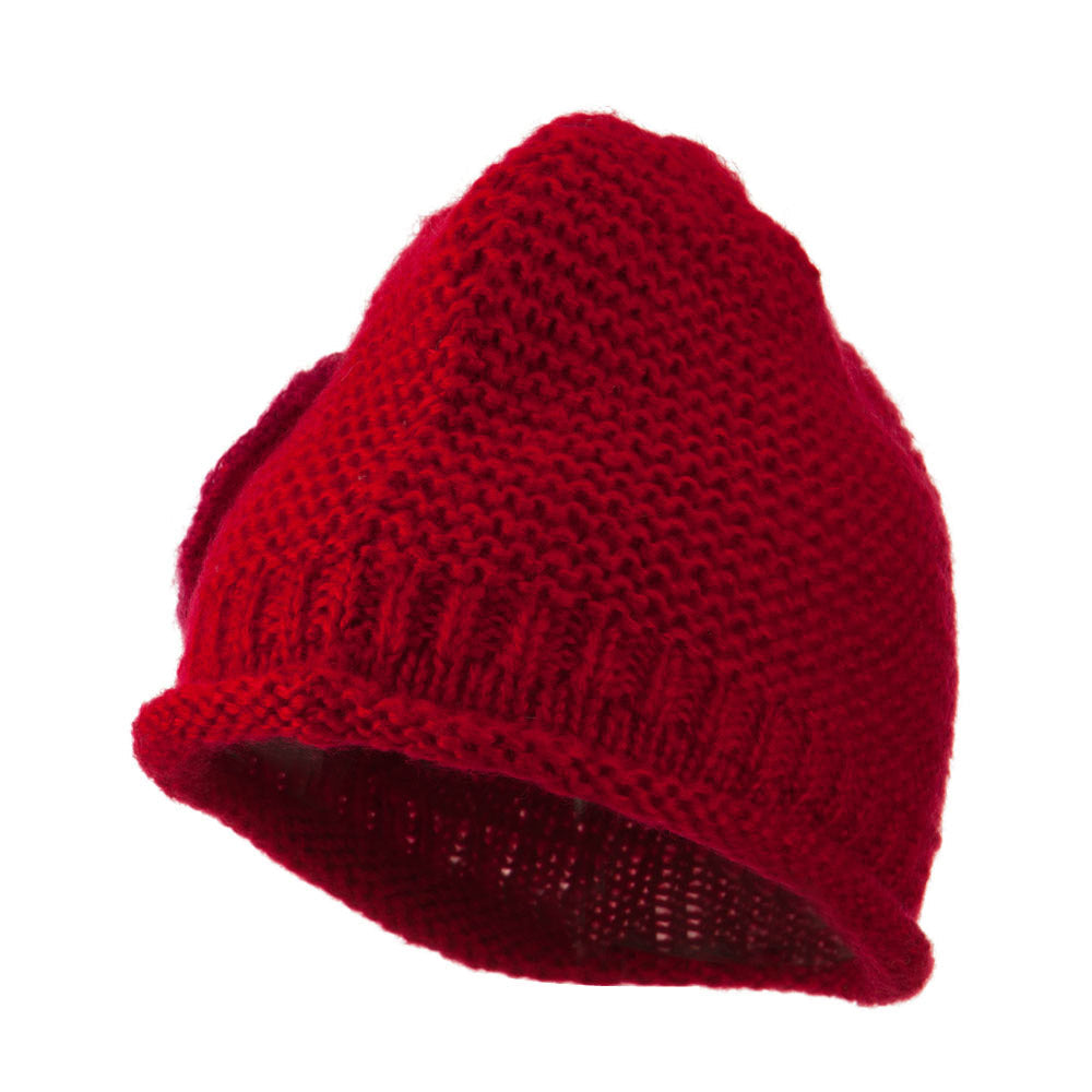 Women's Acrylic Knit Beanie with Spiral Flower