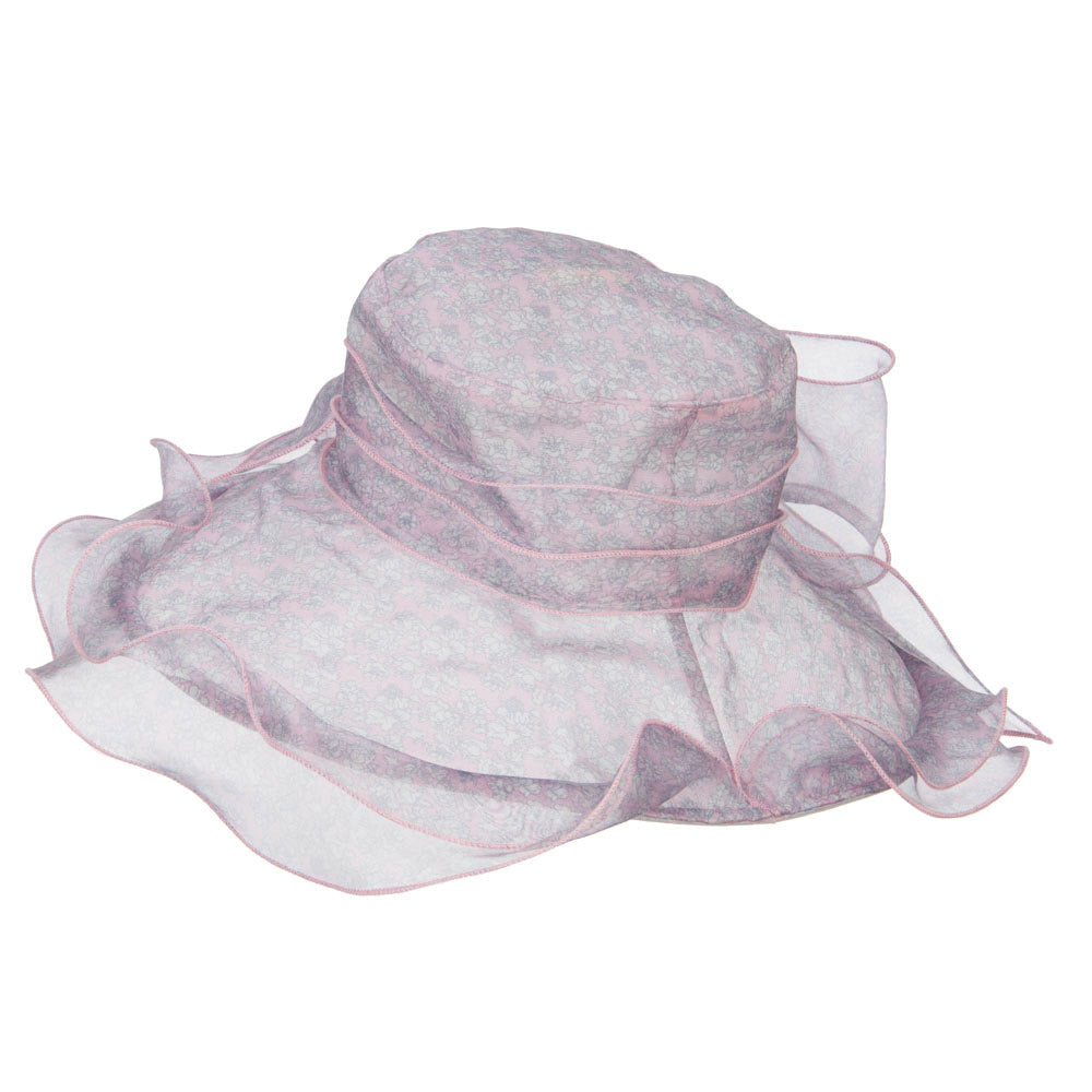 Bow Accent Flower Printed Organza Hat