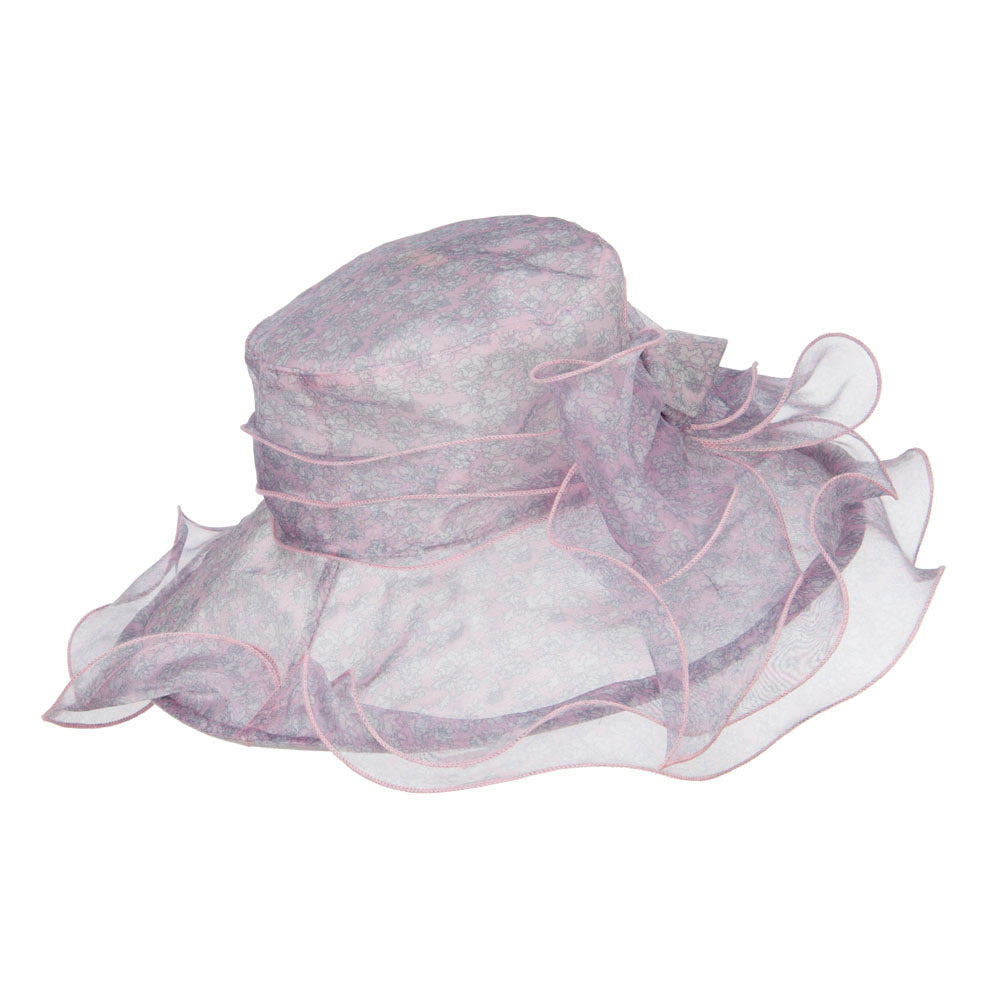 Bow Accent Flower Printed Organza Hat