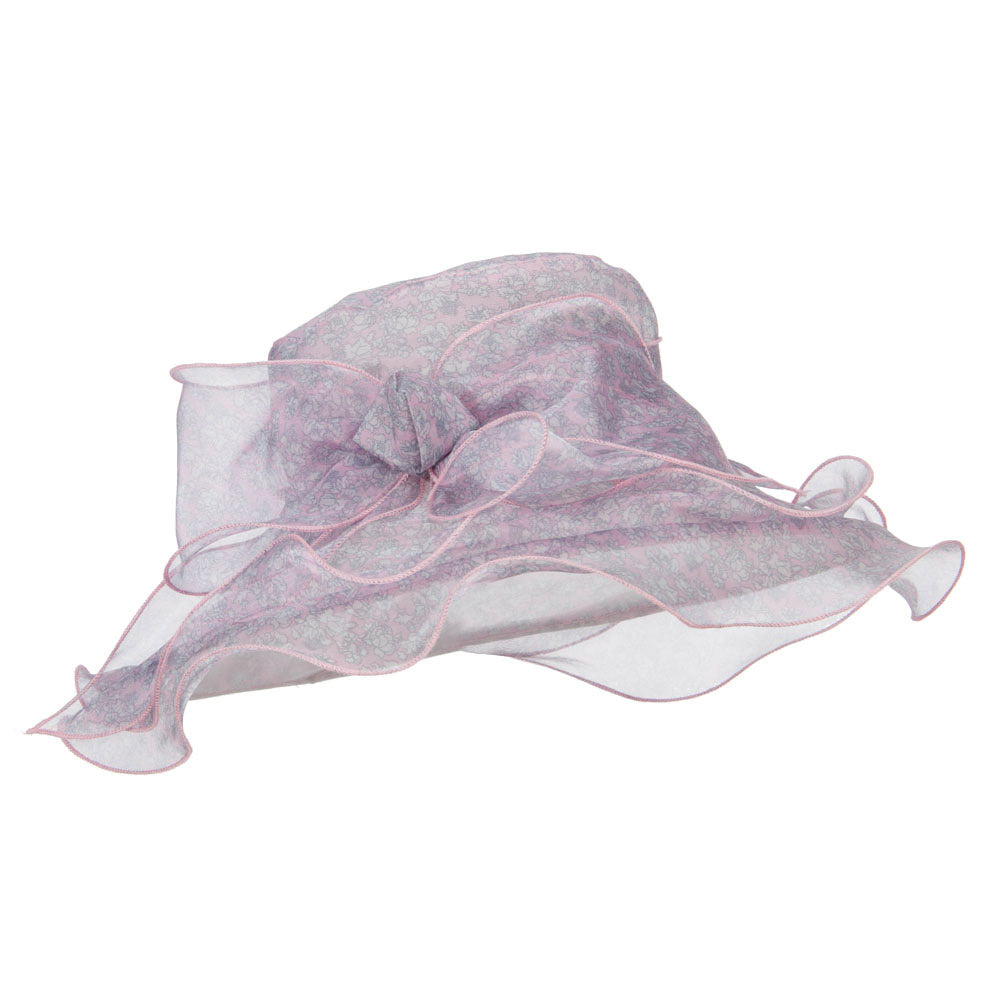 Bow Accent Flower Printed Organza Hat